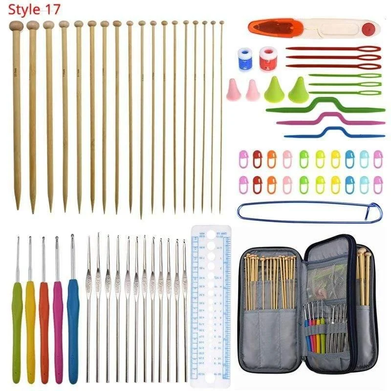 Häkelnadel-Set mit Etui, 35 Stile, Stricknadel-Set, DIY-Nadel, Kunsthandwerk, Schere, Maschenmarkierer, Nähwerkzeuge