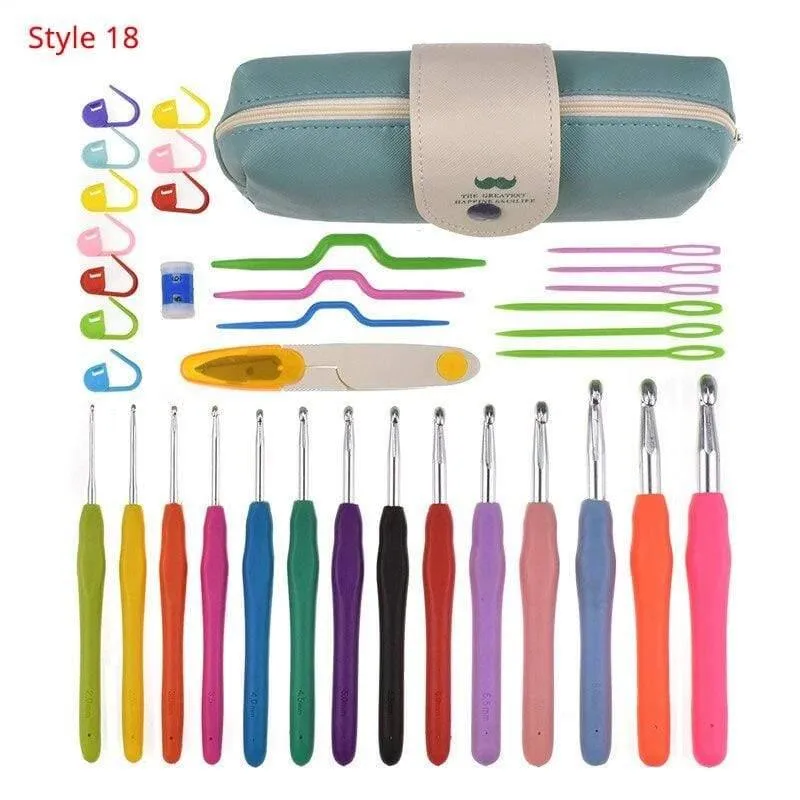 Häkelnadel-Set mit Etui, 35 Stile, Stricknadel-Set, DIY-Nadel, Kunsthandwerk, Schere, Maschenmarkierer, Nähwerkzeuge