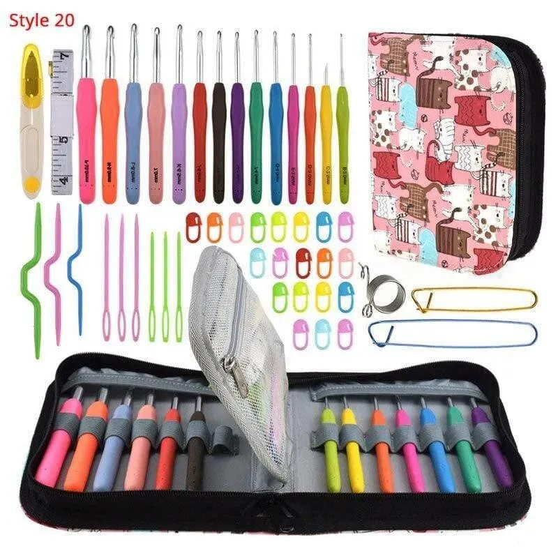Häkelnadel-Set mit Etui, 35 Stile, Stricknadel-Set, DIY-Nadel, Kunsthandwerk, Schere, Maschenmarkierer, Nähwerkzeuge