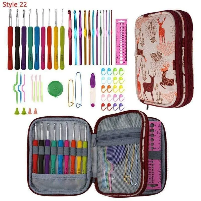 Häkelnadel-Set mit Etui, 35 Stile, Stricknadel-Set, DIY-Nadel, Kunsthandwerk, Schere, Maschenmarkierer, Nähwerkzeuge