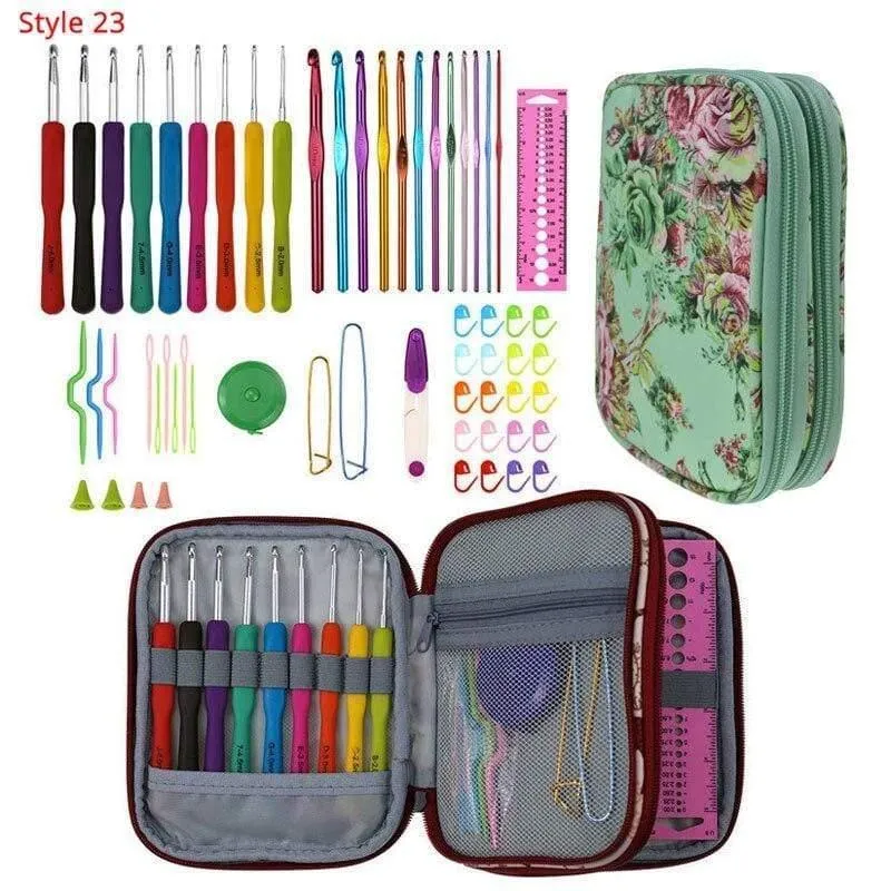 Häkelnadel-Set mit Etui, 35 Stile, Stricknadel-Set, DIY-Nadel, Kunsthandwerk, Schere, Maschenmarkierer, Nähwerkzeuge