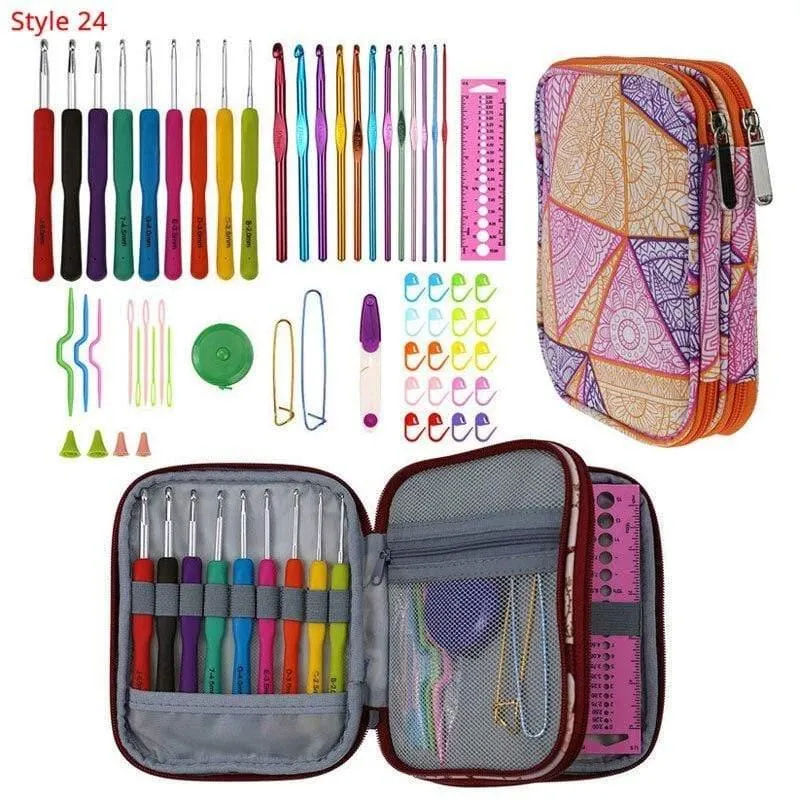 Häkelnadel-Set mit Etui, 35 Stile, Stricknadel-Set, DIY-Nadel, Kunsthandwerk, Schere, Maschenmarkierer, Nähwerkzeuge