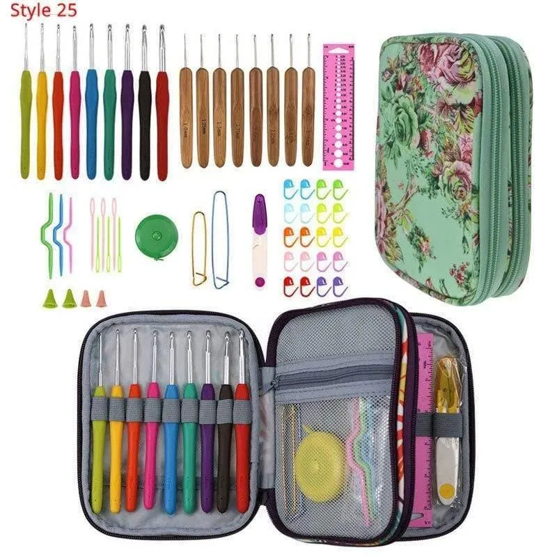 Häkelnadel-Set mit Etui, 35 Stile, Stricknadel-Set, DIY-Nadel, Kunsthandwerk, Schere, Maschenmarkierer, Nähwerkzeuge