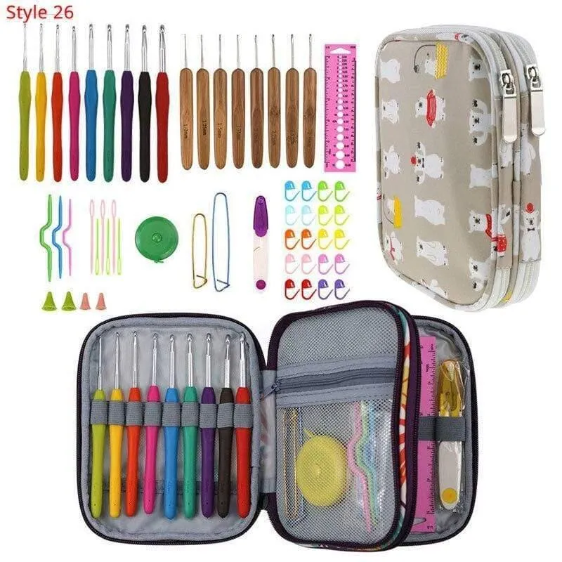 Häkelnadel-Set mit Etui, 35 Stile, Stricknadel-Set, DIY-Nadel, Kunsthandwerk, Schere, Maschenmarkierer, Nähwerkzeuge