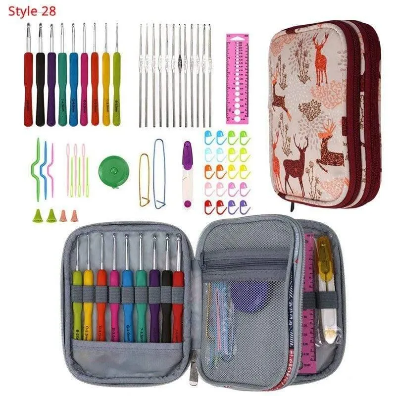 Häkelnadel-Set mit Etui, 35 Stile, Stricknadel-Set, DIY-Nadel, Kunsthandwerk, Schere, Maschenmarkierer, Nähwerkzeuge