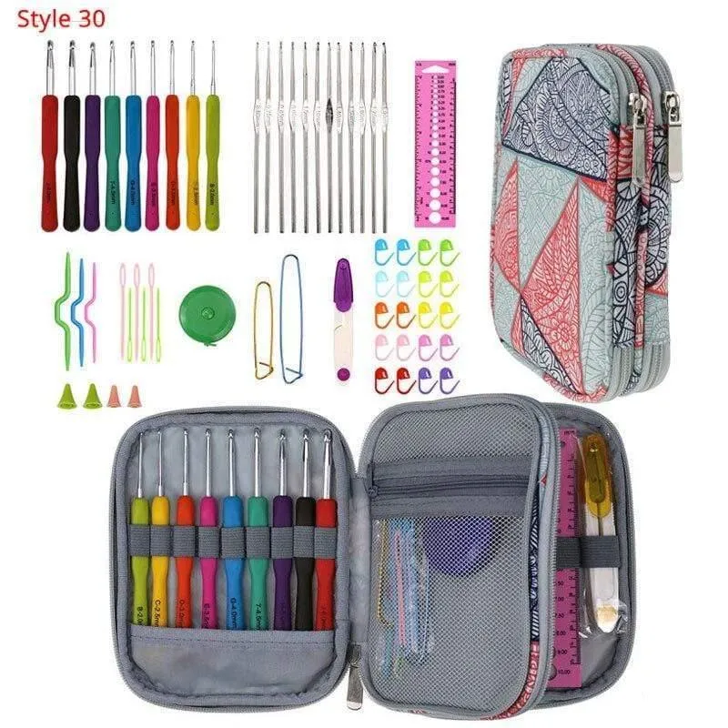 Häkelnadel-Set mit Etui, 35 Stile, Stricknadel-Set, DIY-Nadel, Kunsthandwerk, Schere, Maschenmarkierer, Nähwerkzeuge
