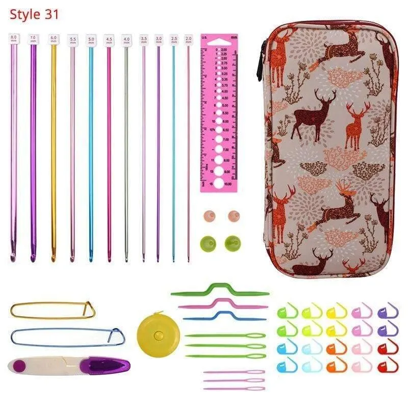 Häkelnadel-Set mit Etui, 35 Stile, Stricknadel-Set, DIY-Nadel, Kunsthandwerk, Schere, Maschenmarkierer, Nähwerkzeuge