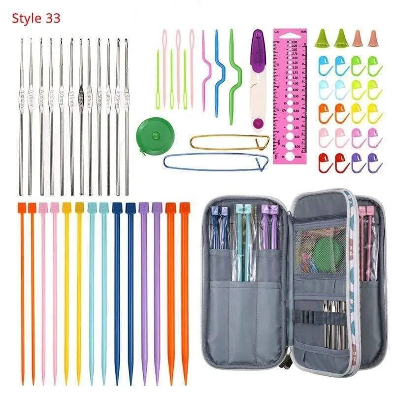 Häkelnadel-Set mit Etui, 35 Stile, Stricknadel-Set, DIY-Nadel, Kunsthandwerk, Schere, Maschenmarkierer, Nähwerkzeuge