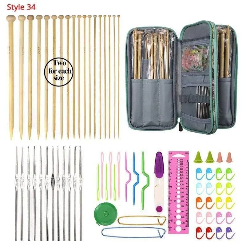 Häkelnadel-Set mit Etui, 35 Stile, Stricknadel-Set, DIY-Nadel, Kunsthandwerk, Schere, Maschenmarkierer, Nähwerkzeuge