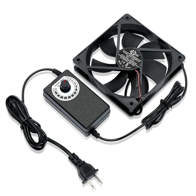 120 mm x 25 mm 120 V 220 V AC-Stromversorgungskabel mit Geschwindigkeitsregler DC 3 V bis 12 V, für Router Receiver DVR Xbox 12 cm Lüfter