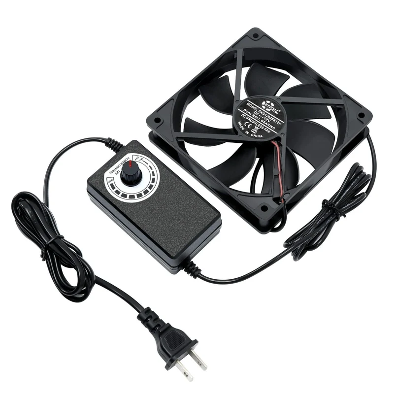 120 mm x 25 mm 120 V 220 V AC-Stromversorgungskabel mit Geschwindigkeitsregler DC 3 V bis 12 V, für Router Receiver DVR Xbox 12 cm Lüfter