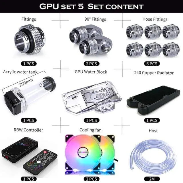 Split-Wasserkühlungs-Kit für PC, weicher Schlauch, CPU- und GPU-Kühlerschlauch-Set, Block + Pumpenbehälter + Kühler + Anschlussstück + Schlauch + Lüfter + Controller