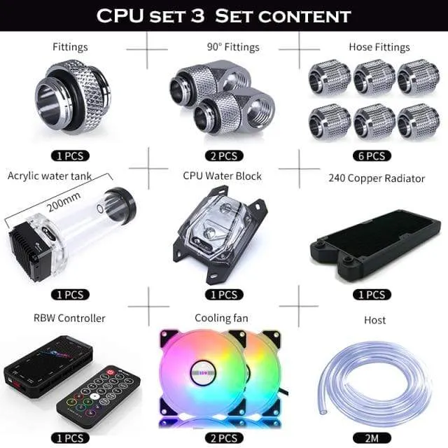 Split-Wasserkühlungs-Kit für PC, weicher Schlauch, CPU- und GPU-Kühlerschlauch-Set, Block + Pumpenbehälter + Kühler + Anschlussstück + Schlauch + Lüfter + Controller