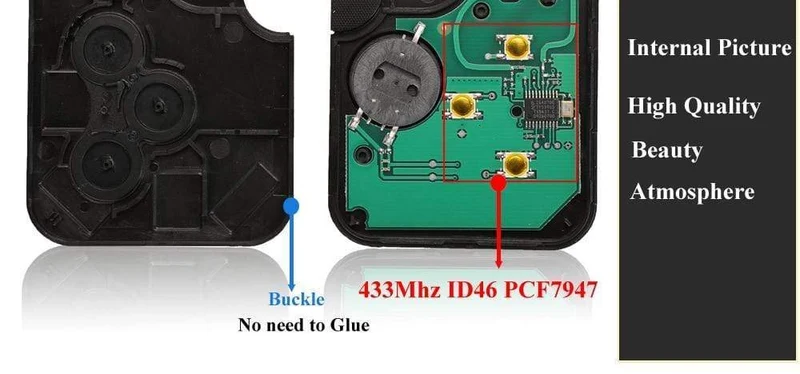 Smart Key Card für Renault Megane II Scenic II Grand Scenic 2003-2008 433 MHz PCF7947 Chip ID46 3-Tasten-Fernbedienung Leiterplatte Ultraschall