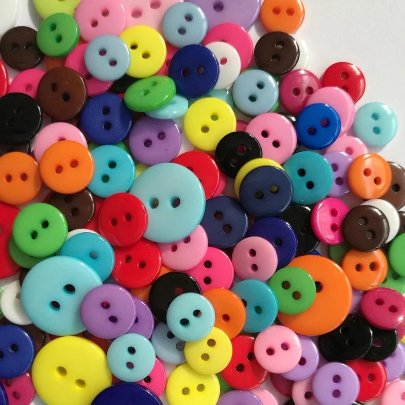 100 Stück 9mm / 10mm / 15mm Harz 2-Loch-Nähknopf Scrapbooking Verschönerung Dekorative Knopfbekleidung Nähzubehör
