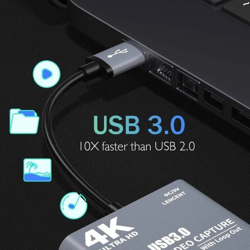 4K 1080P USB 3.0 zu HDMI Video Audio Game Capture-Karte mit Loop-Out, volle 1080p 60 Aufnahme über DSLR-Camcorder