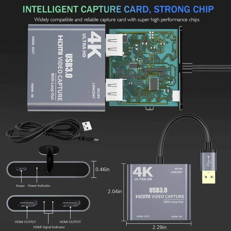 4K 1080P USB 3.0 zu HDMI Video Audio Game Capture-Karte mit Loop-Out, volle 1080p 60 Aufnahme über DSLR-Camcorder