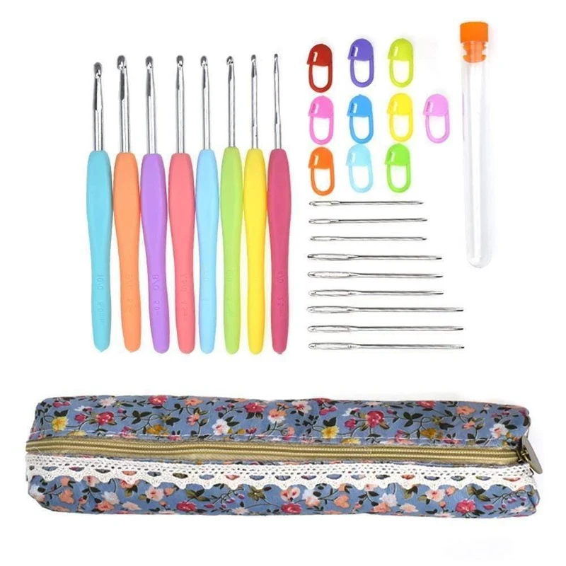 22 Stück Premium Häkelnadeln Set Garn Häkelnadeln Stiche Weben Gestricktes Bastelset DIY Nadel Kunst Scherenstich
