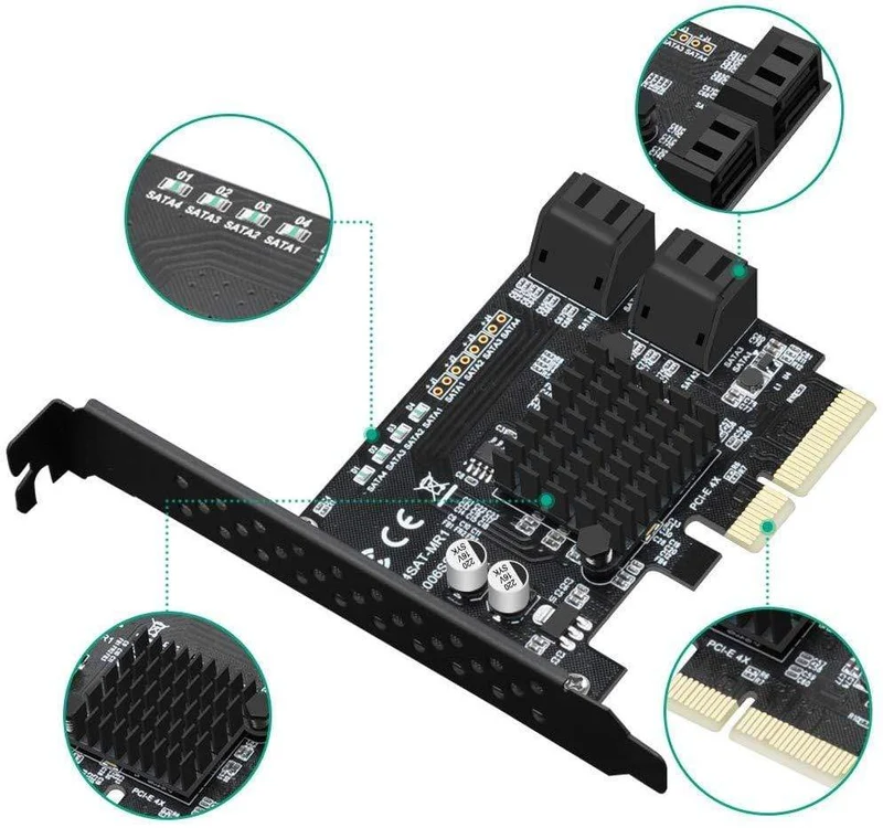 4-Port SATA III 6 Gbps PCIE RAID-Hostcontrollerkarte unterstützt HyperDuo SSD Tiering IPFS Festplattenport-Multiplikator 88SE9230 Chip