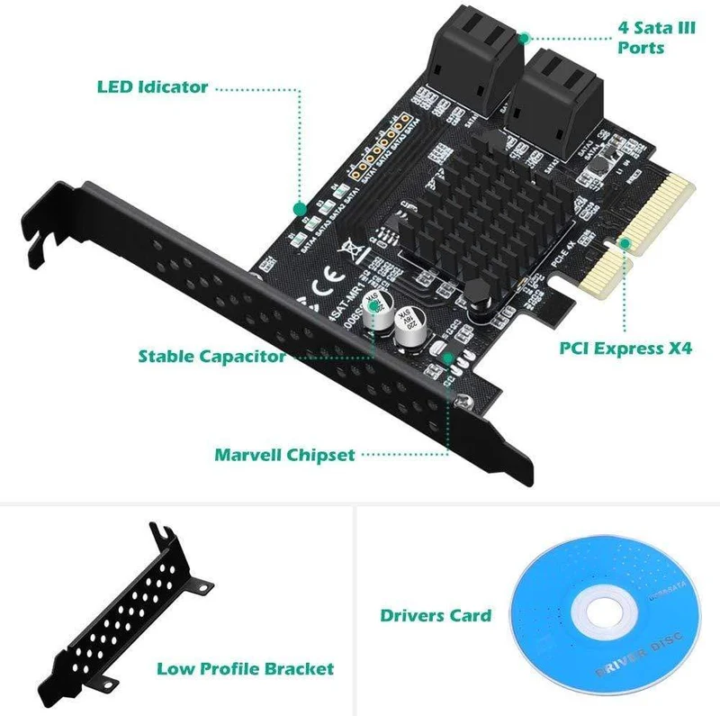 4-Port SATA III 6 Gbps PCIE RAID-Hostcontrollerkarte unterstützt HyperDuo SSD Tiering IPFS Festplattenport-Multiplikator 88SE9230 Chip