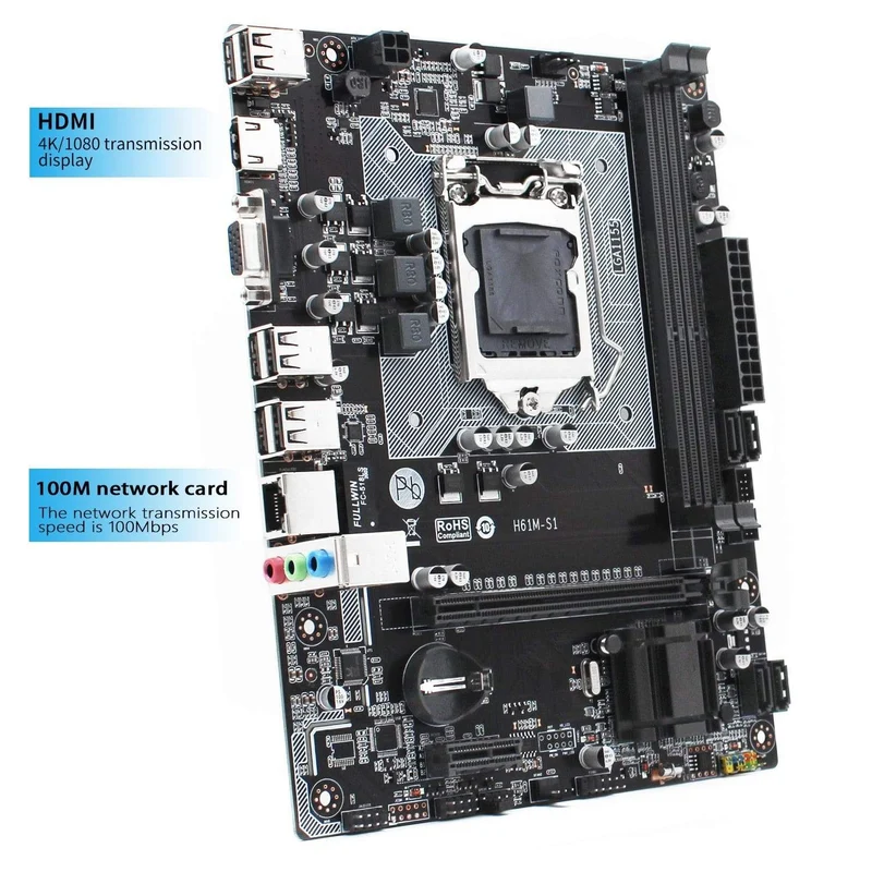 H61-Motherboard LGA 1155 unterstützt DDR3 16G Desktop-RAM-Speicher Intel CORE i3/i5/i7 LGA1155-Prozessor USB2.0 Micro-ATX H61M-S1