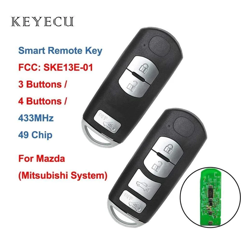 Smart Remote Autoschlüsselanhänger 3 4 Tasten 433 MHz mit 49 Chip für Mazda (Mitsubishi System) 6 3 MX-5 CX-3 CX-5 CX-7, SKE13E-01