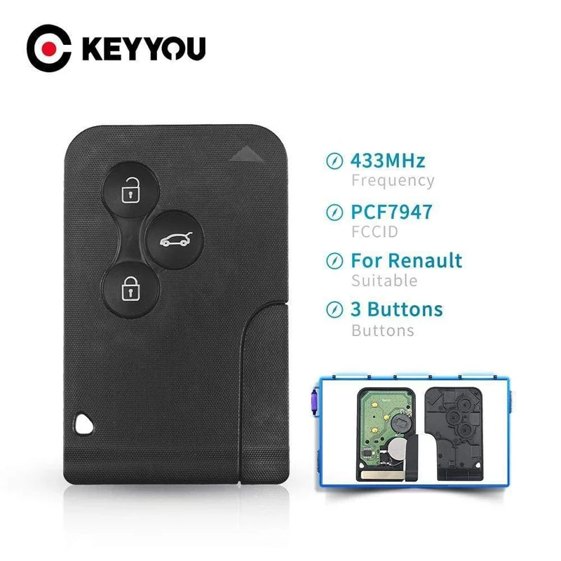 ID46 PCF7947 Chip Für Renault Clio Logan Megane 2 3 Scenic Remote Key 3 Tasten 433Mhz Smart Card Notfall einfügen Schlüssel