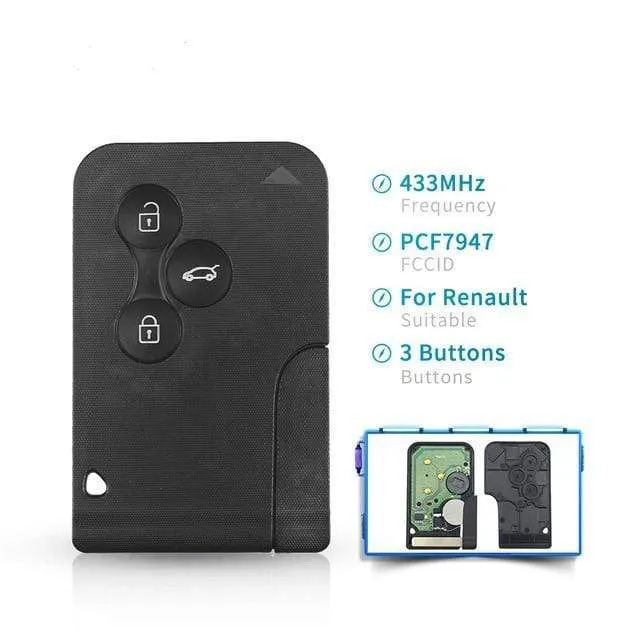 ID46 PCF7947 Chip Für Renault Clio Logan Megane 2 3 Scenic Remote Key 3 Tasten 433Mhz Smart Card Notfall einfügen Schlüssel