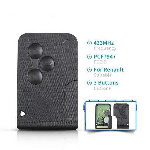 ID46 PCF7947 Chip Für Renault Clio Logan Megane 2 3 Scenic Remote Key 3 Tasten 433Mhz Smart Card Notfall einfügen Schlüssel