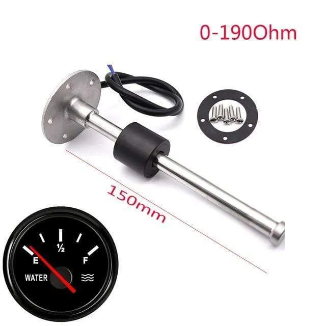52 mm Messgerät, Wasserstandsanzeige, rotes Licht, 0–190 Ohm, Wassertank-Füllstandsanzeige, Messgerät mit Kraftstoffstandsensor, 150 mm, 200 mm, 250 mm, 400 mm