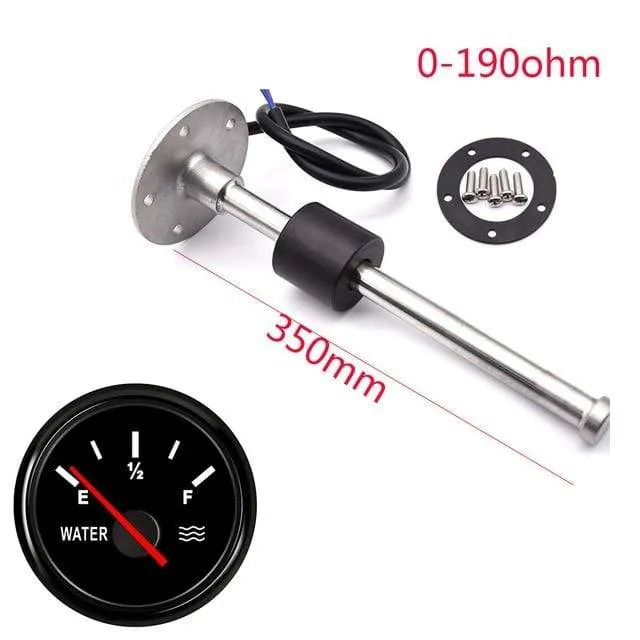 52 mm Messgerät, Wasserstandsanzeige, rotes Licht, 0–190 Ohm, Wassertank-Füllstandsanzeige, Messgerät mit Kraftstoffstandsensor, 150 mm, 200 mm, 250 mm, 400 mm