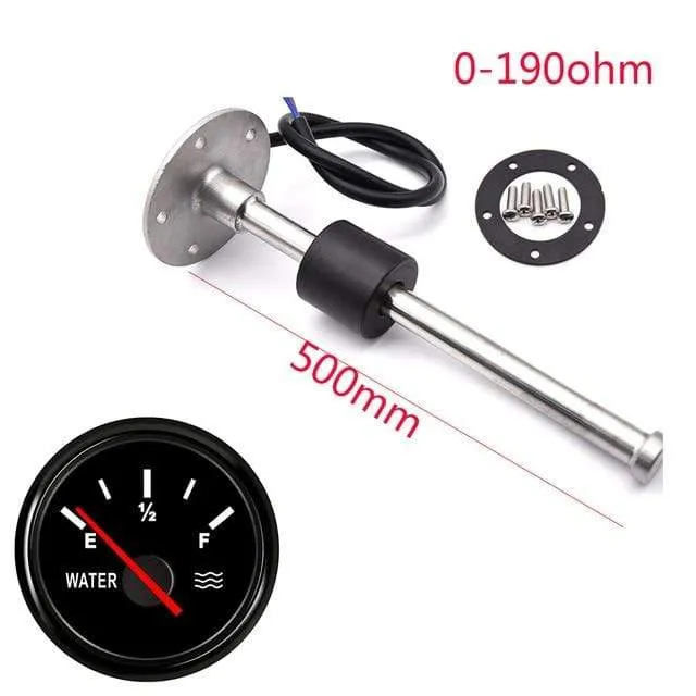 52 mm Messgerät, Wasserstandsanzeige, rotes Licht, 0–190 Ohm, Wassertank-Füllstandsanzeige, Messgerät mit Kraftstoffstandsensor, 150 mm, 200 mm, 250 mm, 400 mm