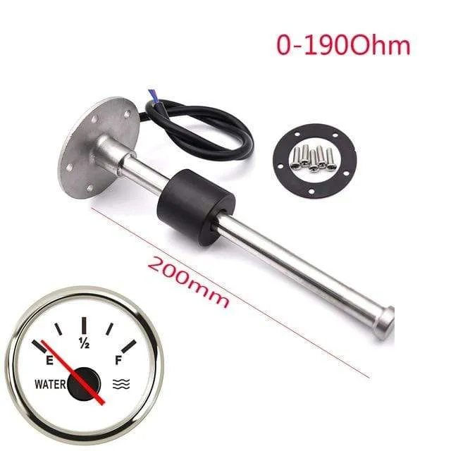 52 mm Messgerät, Wasserstandsanzeige, rotes Licht, 0–190 Ohm, Wassertank-Füllstandsanzeige, Messgerät mit Kraftstoffstandsensor, 150 mm, 200 mm, 250 mm, 400 mm