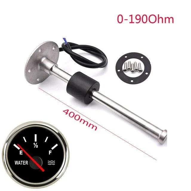 52 mm Messgerät, Wasserstandsanzeige, rotes Licht, 0–190 Ohm, Wassertank-Füllstandsanzeige, Messgerät mit Kraftstoffstandsensor, 150 mm, 200 mm, 250 mm, 400 mm