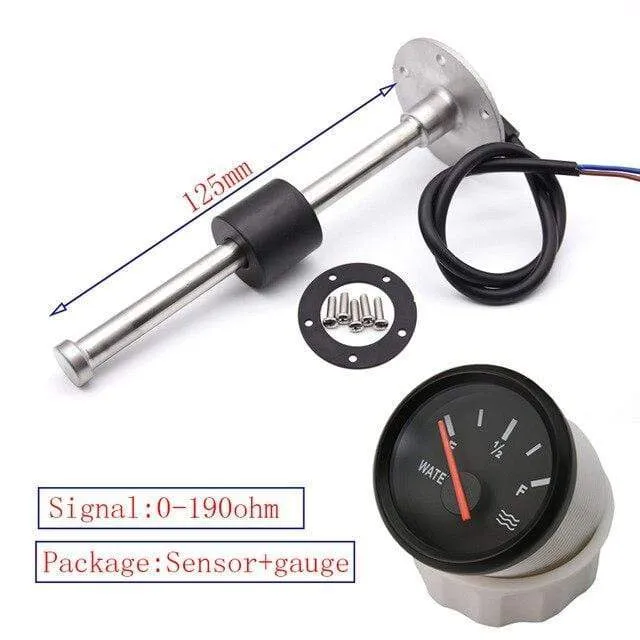 52 mm Messgerät, Wasserstandsanzeige, rotes Licht, 0–190 Ohm, Wassertank-Füllstandsanzeige, Messgerät mit Kraftstoffstandsensor, 150 mm, 200 mm, 250 mm, 400 mm