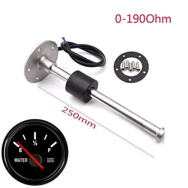 52 mm Messgerät, Wasserstandsanzeige, rotes Licht, 0–190 Ohm, Wassertank-Füllstandsanzeige, Messgerät mit Kraftstoffstandsensor, 150 mm, 200 mm, 250 mm, 400 mm