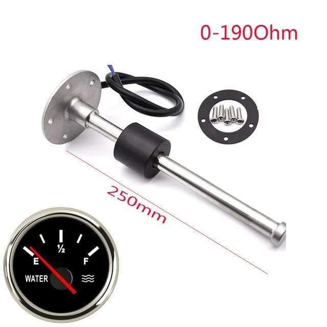 52 mm Messgerät, Wasserstandsanzeige, rotes Licht, 0–190 Ohm, Wassertank-Füllstandsanzeige, Messgerät mit Kraftstoffstandsensor, 150 mm, 200 mm, 250 mm, 400 mm