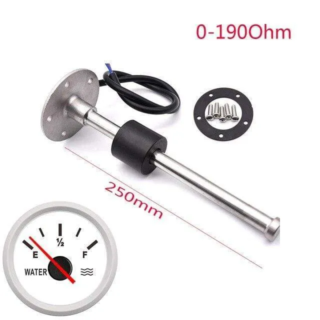 52 mm Messgerät, Wasserstandsanzeige, rotes Licht, 0–190 Ohm, Wassertank-Füllstandsanzeige, Messgerät mit Kraftstoffstandsensor, 150 mm, 200 mm, 250 mm, 400 mm