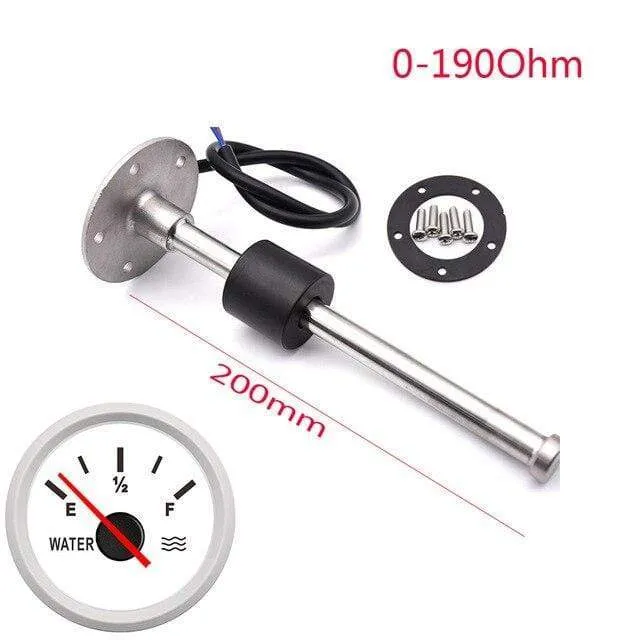 52 mm Messgerät, Wasserstandsanzeige, rotes Licht, 0–190 Ohm, Wassertank-Füllstandsanzeige, Messgerät mit Kraftstoffstandsensor, 150 mm, 200 mm, 250 mm, 400 mm