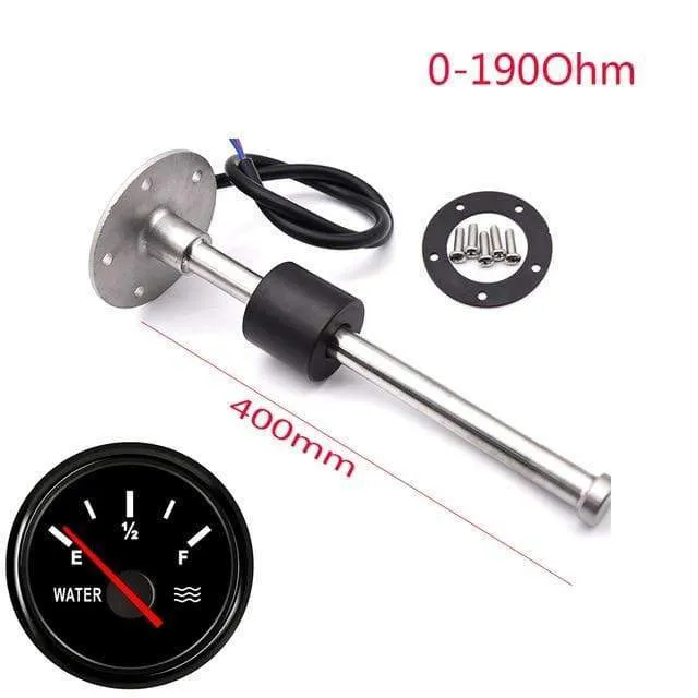 52 mm Messgerät, Wasserstandsanzeige, rotes Licht, 0–190 Ohm, Wassertank-Füllstandsanzeige, Messgerät mit Kraftstoffstandsensor, 150 mm, 200 mm, 250 mm, 400 mm