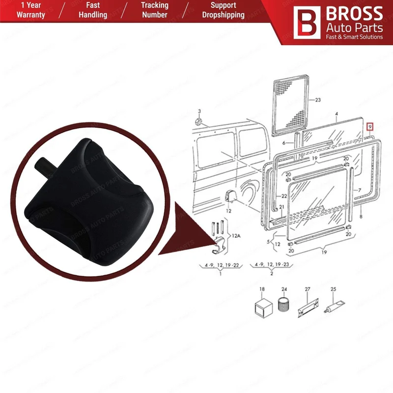 BDP1016 Schiebetür-Fensterglas-Griffgrifföffner 7D0847733A für VW Transporter T4 1996–2004, hergestellt in der Türkei, schnelle Handhabung