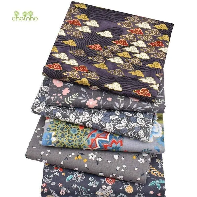 6Pcs / Lot, dunkelgraue Blumen, Twill Baumwollstoff, Patchwork Kleidung, DIY Nähen & Quilten Fat Quarters Material für Baby & Kind