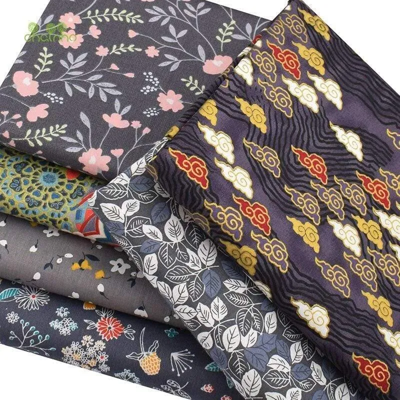 6Pcs / Lot, dunkelgraue Blumen, Twill Baumwollstoff, Patchwork Kleidung, DIY Nähen & Quilten Fat Quarters Material für Baby & Kind