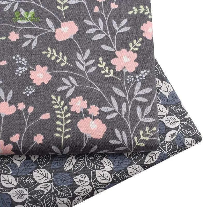 6Pcs / Lot, dunkelgraue Blumen, Twill Baumwollstoff, Patchwork Kleidung, DIY Nähen & Quilten Fat Quarters Material für Baby & Kind