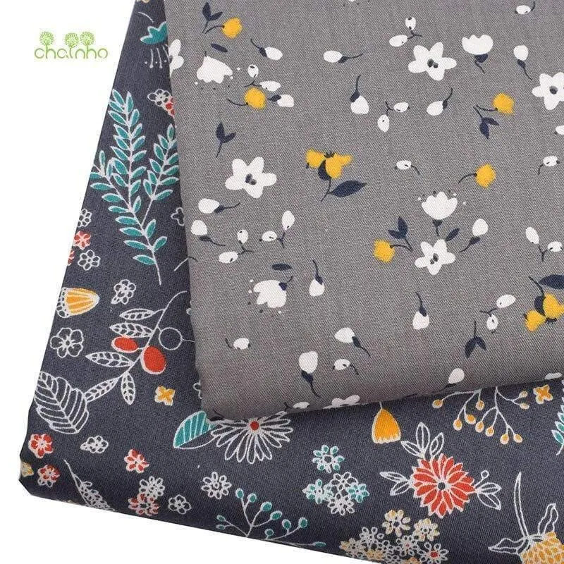 6Pcs / Lot, dunkelgraue Blumen, Twill Baumwollstoff, Patchwork Kleidung, DIY Nähen & Quilten Fat Quarters Material für Baby & Kind