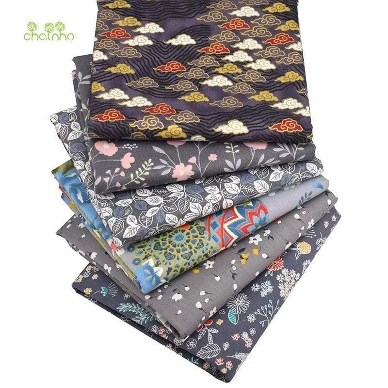 6Pcs / Lot, dunkelgraue Blumen, Twill Baumwollstoff, Patchwork Kleidung, DIY Nähen & Quilten Fat Quarters Material für Baby & Kind