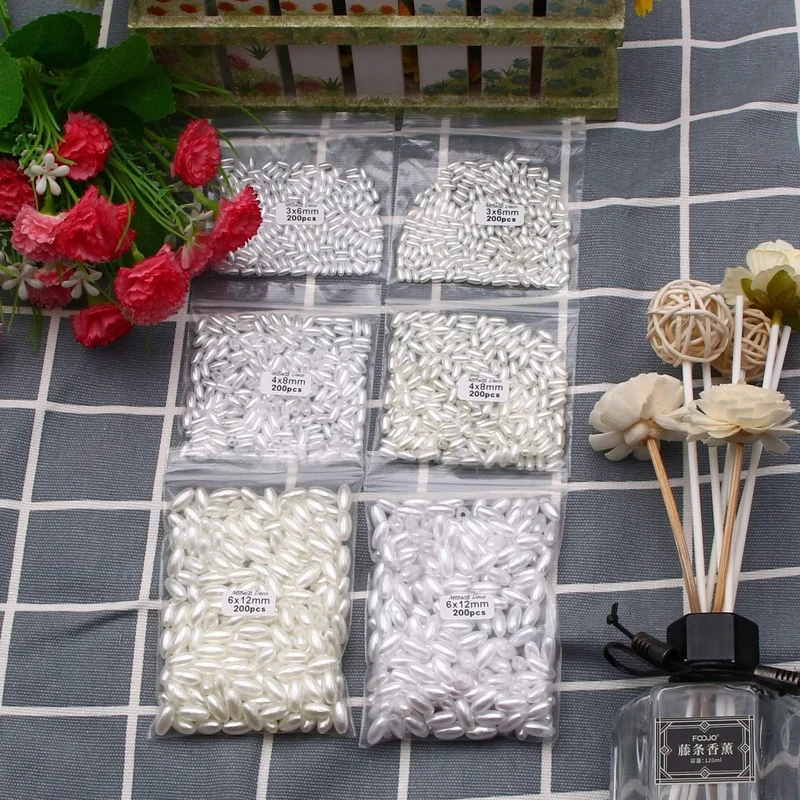 200 Stück 3 x 6/4 x 8/6 x 12 mm ovale Perlen imitierte ABS-Perlen für Schmuckherstellung, Kunsthandwerk, Bekleidung, Nähen, Kleidungsstück, Perlen, DIY