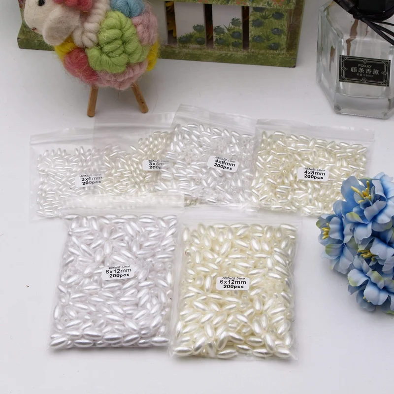 200 Stück 3 x 6/4 x 8/6 x 12 mm ovale Perlen imitierte ABS-Perlen für Schmuckherstellung, Kunsthandwerk, Bekleidung, Nähen, Kleidungsstück, Perlen, DIY