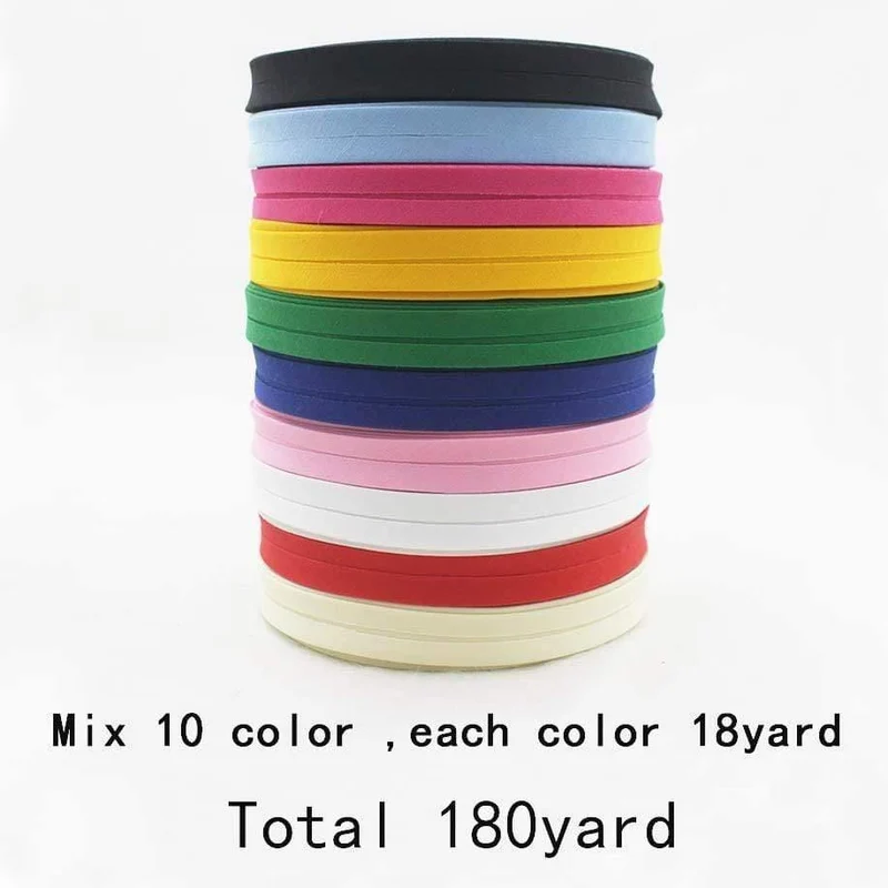 Polyester/Baumwolle, 12 mm, T/C-Schrägband zum Nähen, Faltband, einfarbig, für DIY-Besatz von Kleidungsstücken, 180 Yards (gemischte Farben, insgesamt 180 Jahre, 12 mm)