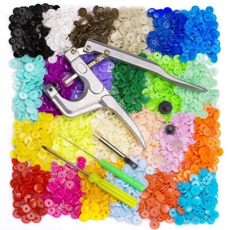 Verschluss-Druckknopf mit Druckknöpfen, Zangen-Werkzeug-Set, 640 Stück/1500 Stück, T5-Kunststoffharz-Druckknopf, Druckknopf, Stoff-Nähwerkzeug